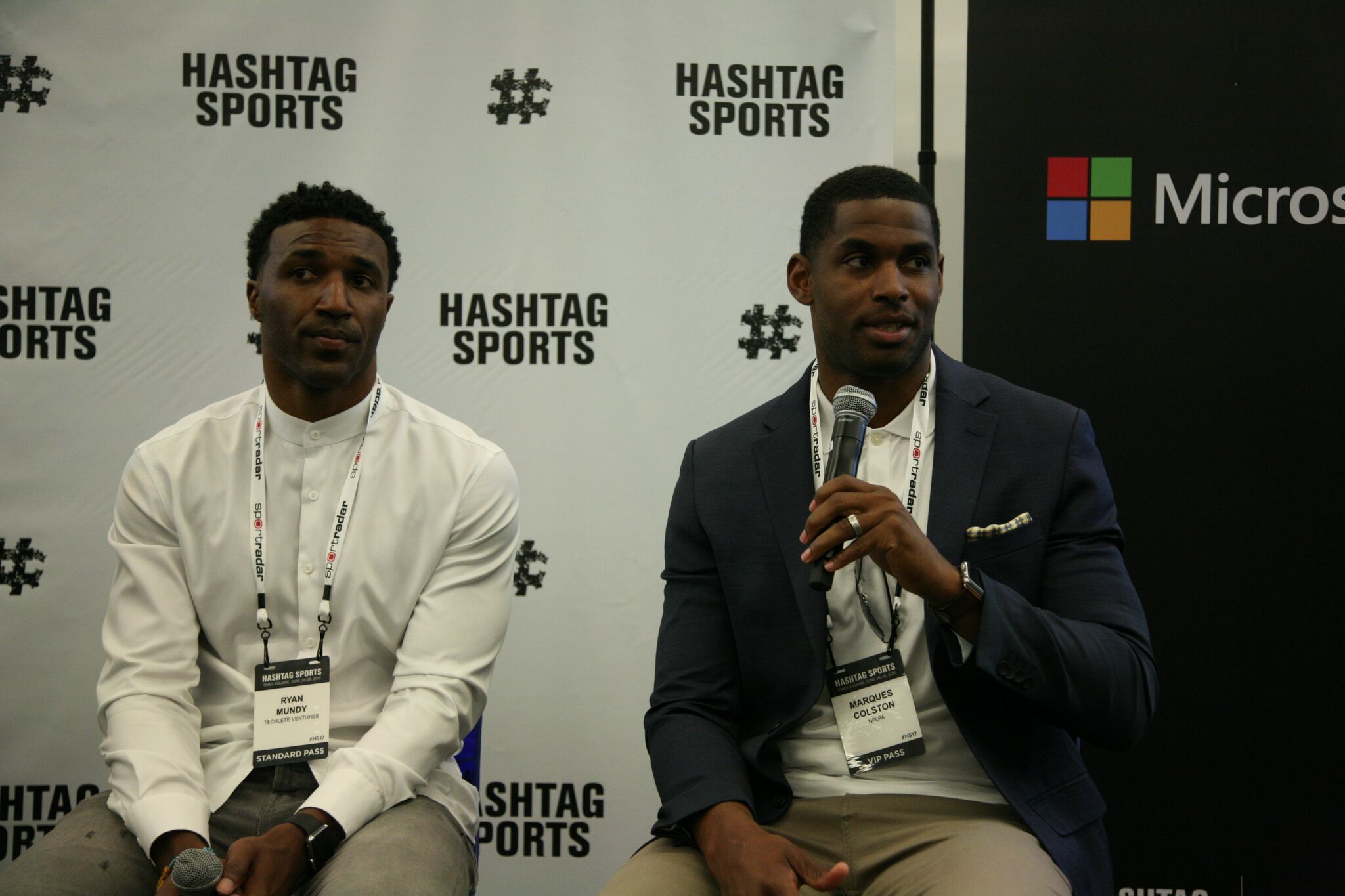 Marques Colston speaking at Hashtag Sports