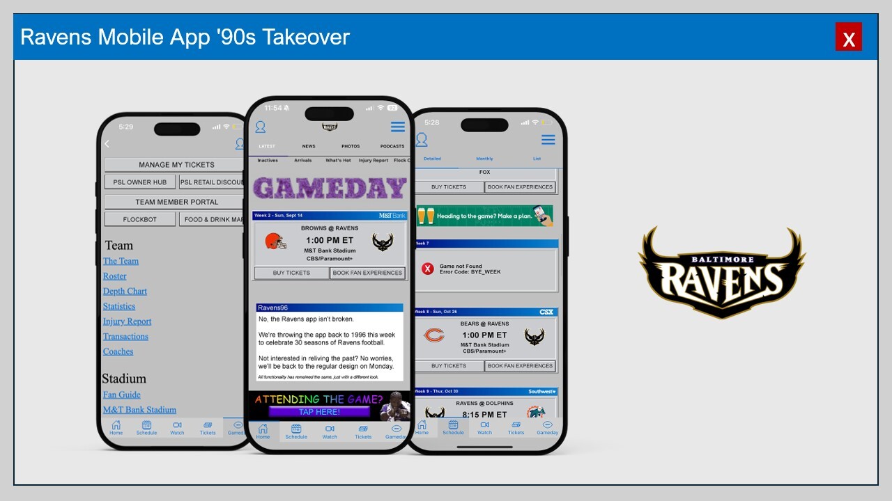 Ravens Mobile App 90s Throwback